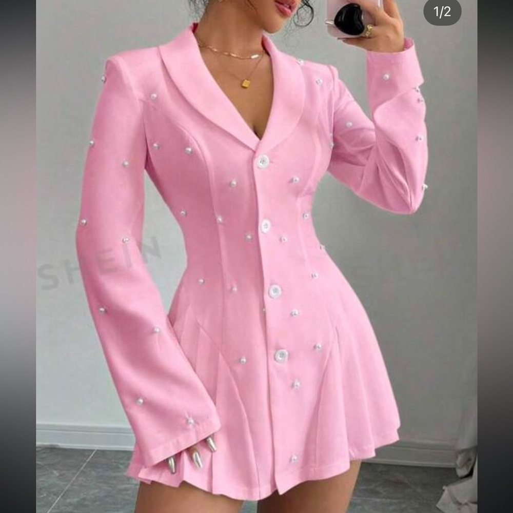 Pink With Pearl Mini Blazer Dress
